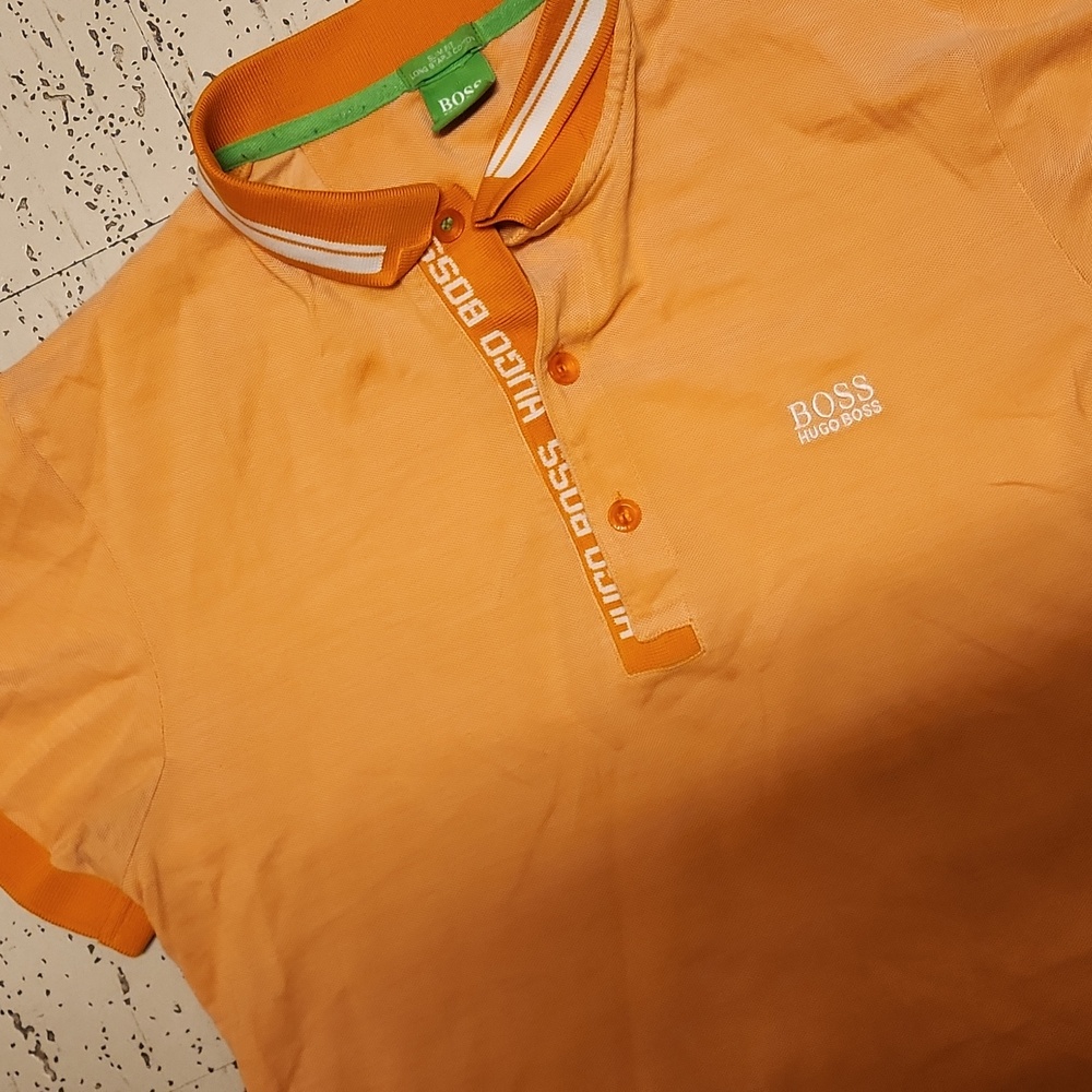 Hugo Boss Orange & White logo Tape Spellout Slim Fit Polo Shirt - Picture 8 of 12